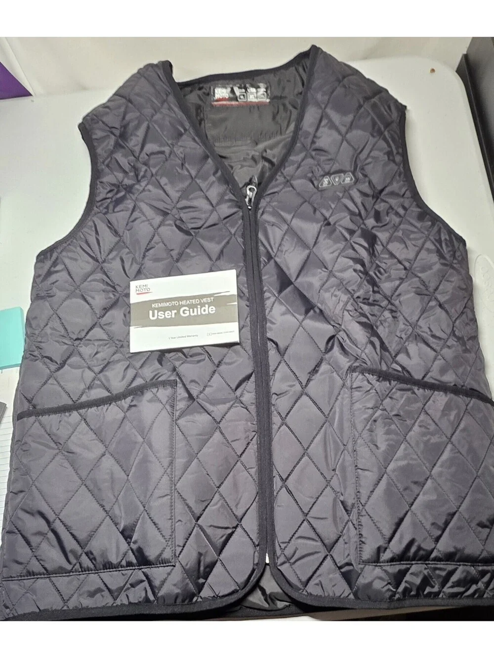 KEMI MOTO Men's Heated Vest Sz XL Black Lightweight Machine Washable Rechargeabl